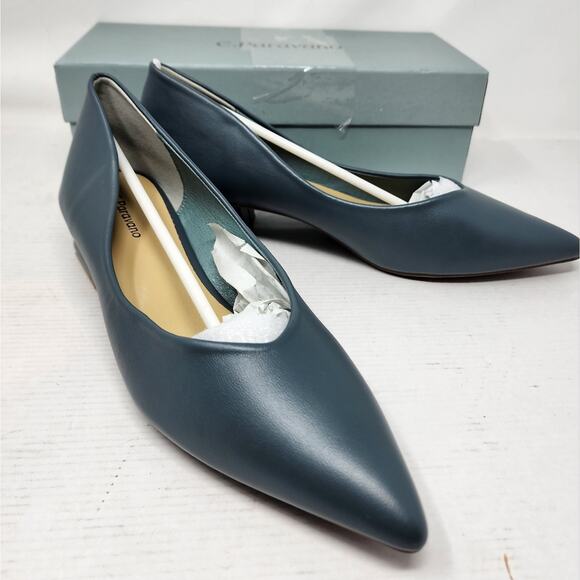 C. Paravano Teal Blue Low Heels Block Heel Pointed Toe Women's Size 9  New - Picture 2 of 11
